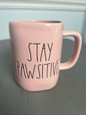 Rae Dunn “Stay Pawsitive” Pink Ceramic Mug - Inspirational Home Accent Pet Lover
